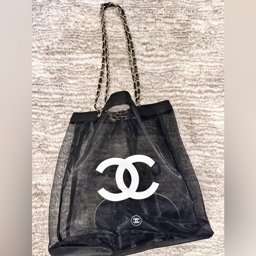 CC clear bag beach tote purse mesh chain strap Brand New see-through